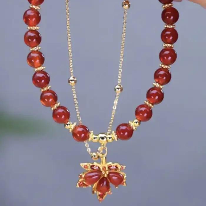 Bracelet rétro en perles de cristal rouge pour femmes
