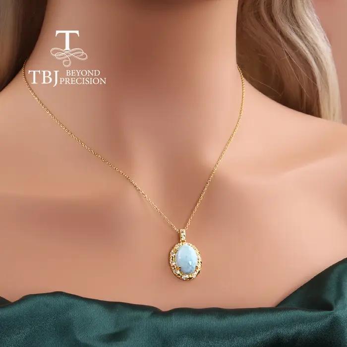 Véritable pierre précieuse naturelle bleu Larimar grand pendentif en pierres précieuses collier 925 bijoux fins en argent pour les cadeaux d'anniversaire et de vacances des femmes