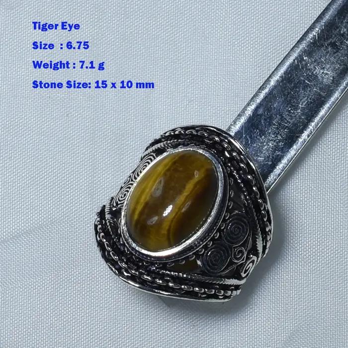 Bague en œil de tigre véritable, taille : 6.75