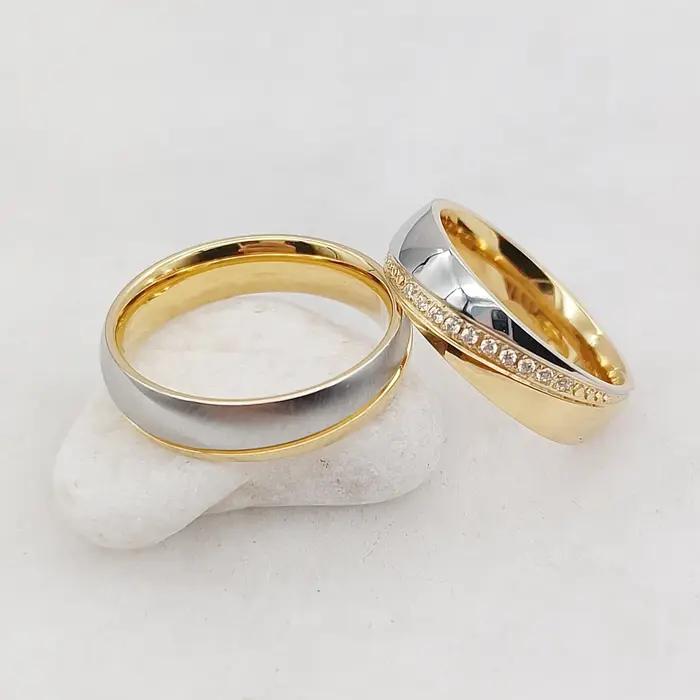 Bagues de mariage en acier inoxydable plaqué or rose avec zirconium blanc ou vert pour homme et femme occasions spéciales romantiques