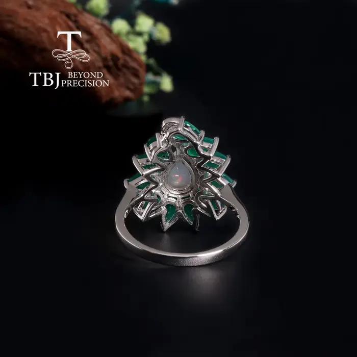 Bague en argent 925 avec agate verte naturelle précieuse et opale