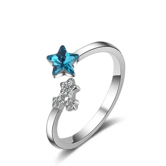 Bague en argent sterling 925 étoile en zirconium blanc élégante pour femmes occasions spéciales engagement anniversaire mariage