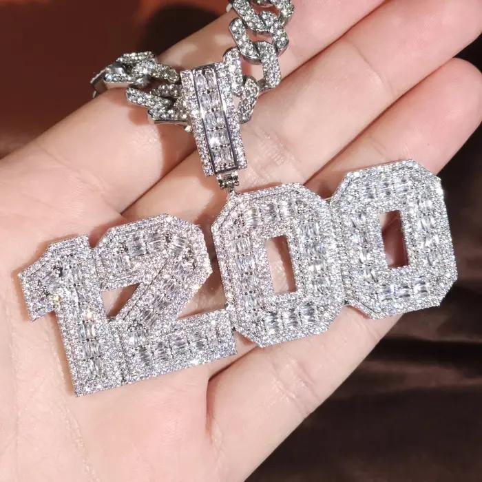 Collier avec nom personnalisé glacé, pendentif Baguettecz scintillant personnalisé, breloque avec pl