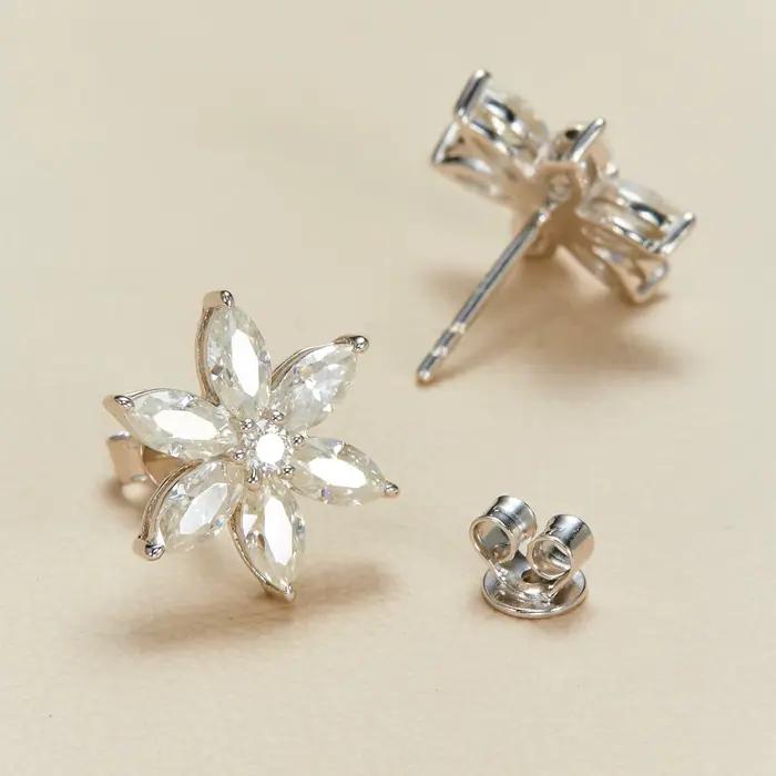 Boucles d'oreilles à clous en Moissanite pour femmes, grappe de fleurs, diamant de laboratoire, tail