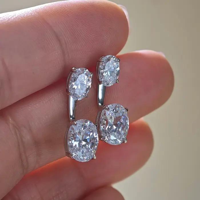 Boucles d'oreilles en diamant Moissanite taille ovale 6cttw