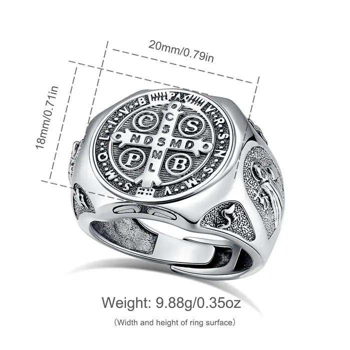 Bague en argent sterling 925 sertie de Saint Benoît pour homme femme protection et sérénité occasions spéciales
