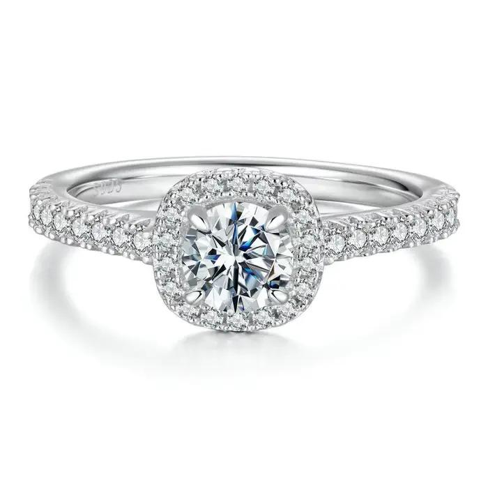 BAMOER – bagues de fiançailles Solitaire Moissanite pour femmes, bague plaquée or Halo en argent Ste