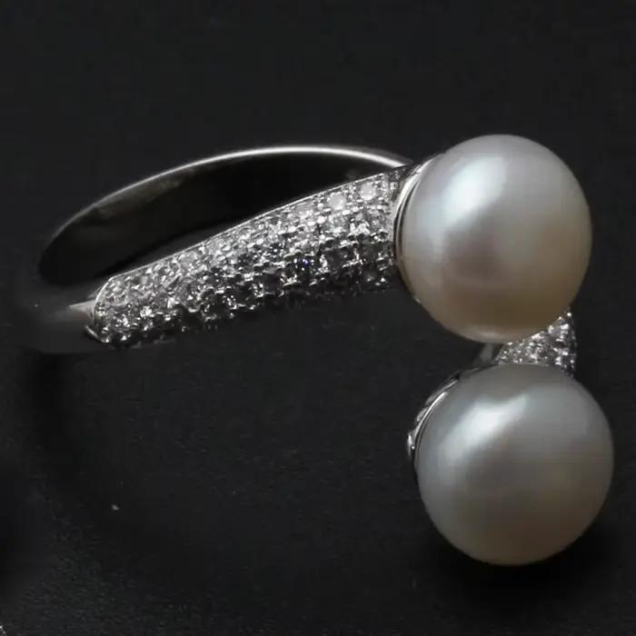 Magnifiques bagues en perles naturelles doubles pour femmes, bague de mariage en argent 925, réglabl