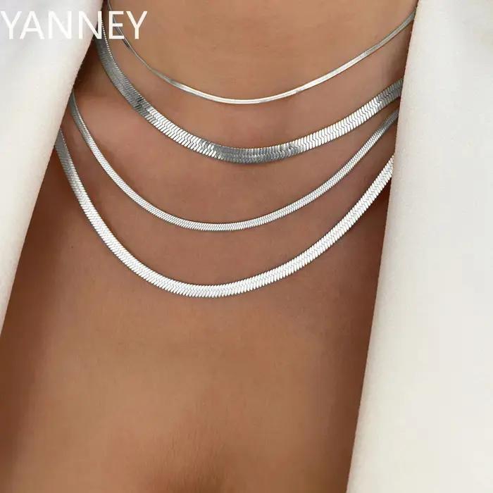 Collier à chevrons pour femmes de 4mm, chaîne de clavicule en argent 925, ras du cou, bijoux cadeaux