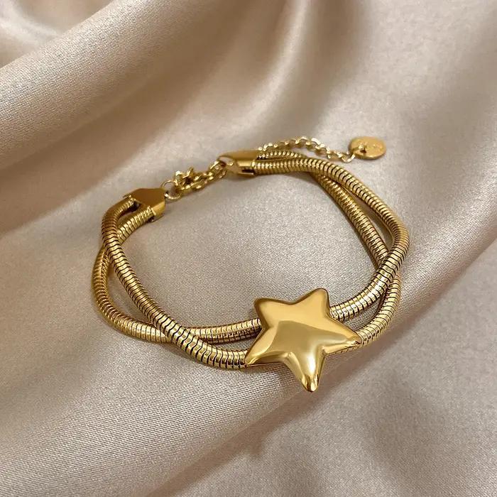 Bracelet élastique Vintage double couche en acier inoxydable