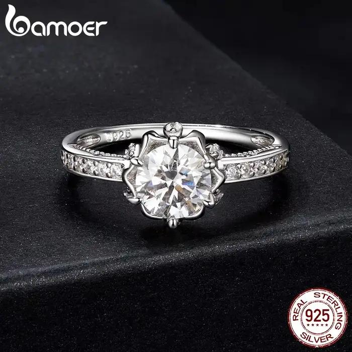 BAMOER D couleur VVS1 EX Moissanite fleur bague 1ct rond