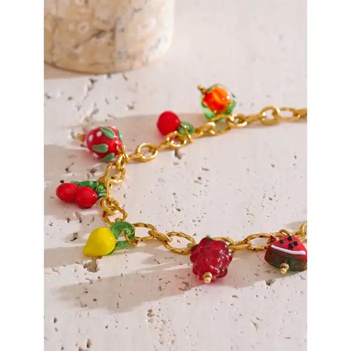 Yhpup Sweet Spring Summer Collier Pendentif Breloque Fruit en Émail Coloré, Acier Inoxydable Couleur Or, Bijoux Tendance