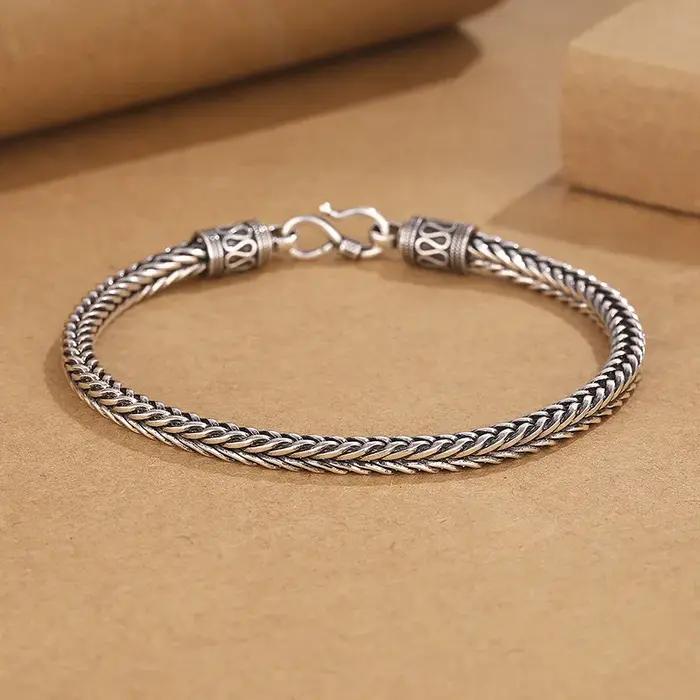 Bracelet en Argent Sterling 925 Chaîne Vintage Occasions Spéciales Fiançailles Mariage Hiphop Rock