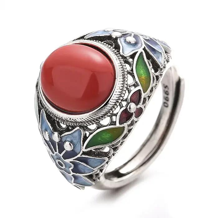 Bague Vintage en Agate Rouge pour Femme