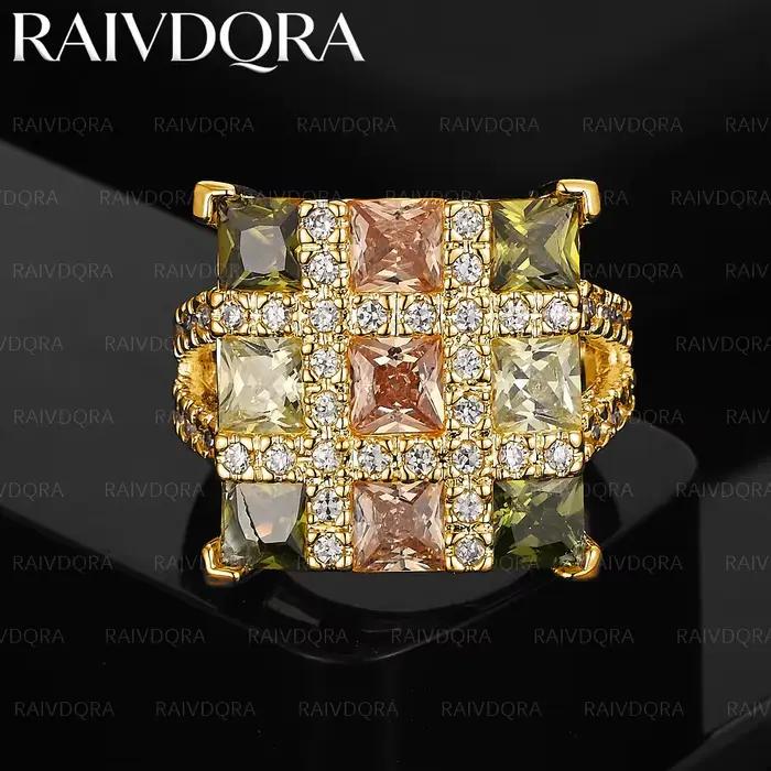 Bague carrée en Zircon plaqué or 18 carats pour femmes, bijoux à la mode, accessoires de mariage élé