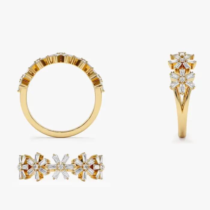 Bague empilable florale en or 18 carats pour femme – Alliance de mariage élégante en fleurs