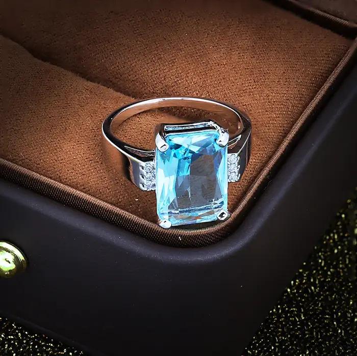 Bague de fiançailles en topaze plaqué argent pour femme, bague en saphir à quatre griffes, cadeau de