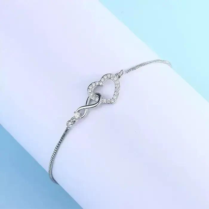 Bracelets à main en argent Sterling 925 pour femmes, en forme de cœur et de Zircon, de luxe coréen,