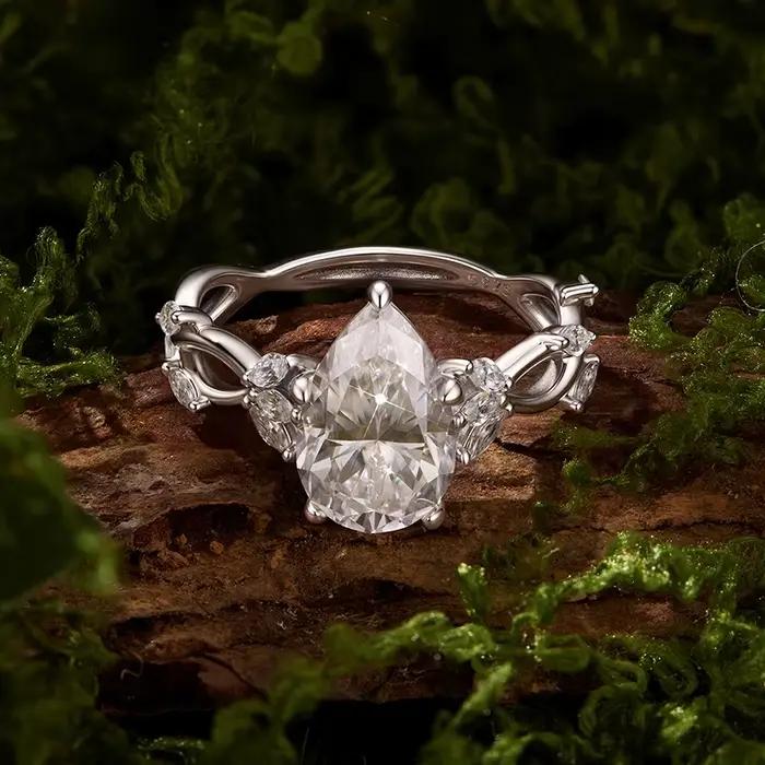 Bamoer U – bague en argent Sterling 925 avec moissanite en forme de goutte d'eau, design unique, certifiée, bijoux fins pour femmes, mariage