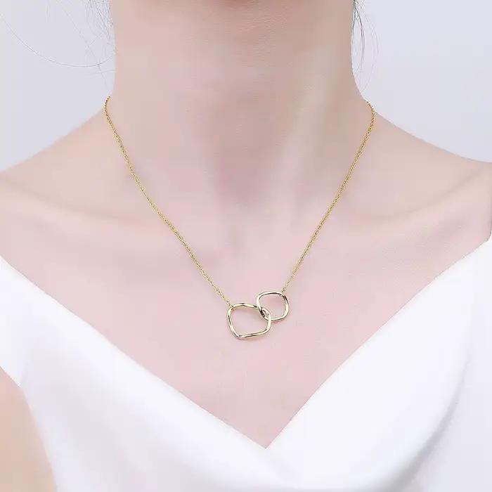 Collier en argent pour femmes en forme de cercle plaqué or, chaîne O tendance, ras du cou, cadeau de noël, bijoux fins