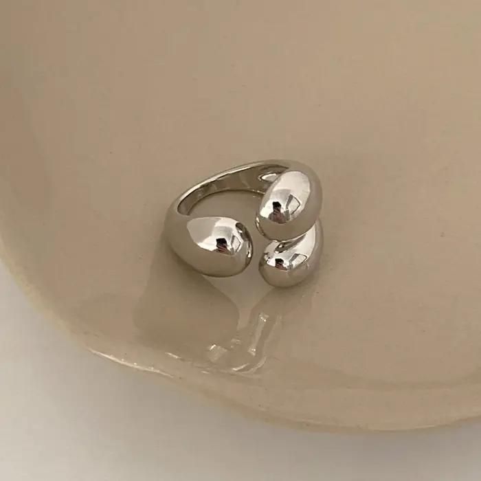 ANENJERY couleur argent asymétrique gouttelettes d'eau anneaux pour femmes Simple mode ouvert bague dorée conception coréenne bijoux