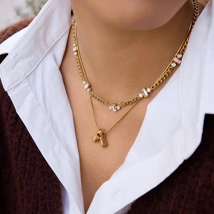Uworld magnifique collier chaîne en Zircon incrusté pour femmes élégant porte-bonheur tour de cou bijoux de fête plaqué or couleur colliers cadeaux