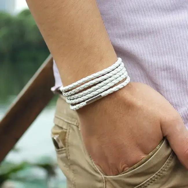 TYO mode 5 couches Bracelets en cuir et Bracelet à breloques fait à la main corde ronde tourner boucle