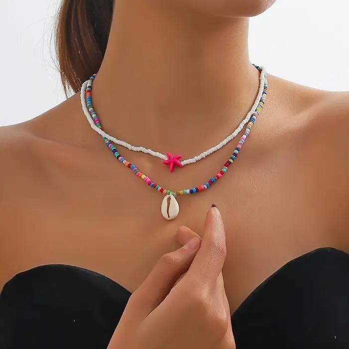 Collier pour femme, série plage bohème, 2 pièces