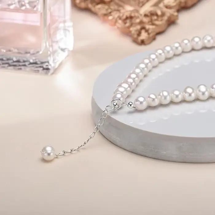 Collier de perles de culture d'eau douce 6-7mm pour femmes