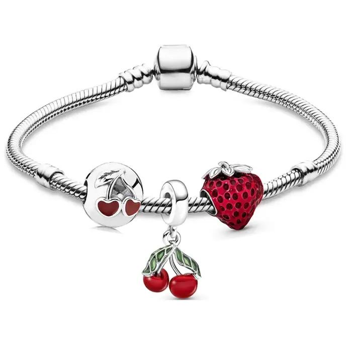 Bracelet à Breloques de Style Printemps avec Fleurs Roses Bleues et Papillon