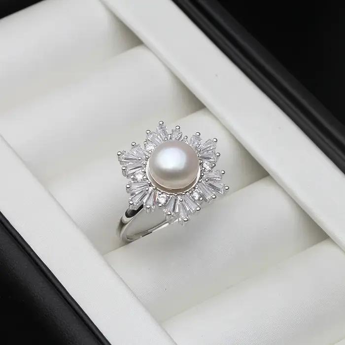 Bague en argent sterling 925 avec perles d'eau douce naturelles pour femmes, bijou réglable à la mode pour anniversaire et occasions spéciales
