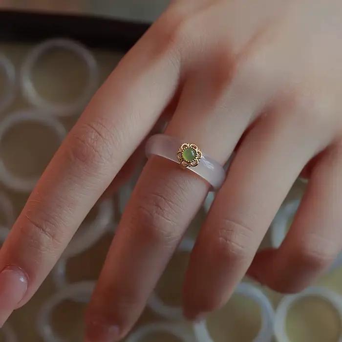 Bague en argent Sterling S925 avec calcédoine pour femmes, style vendange, idéale pour anniversaire et autres occasions spéciales