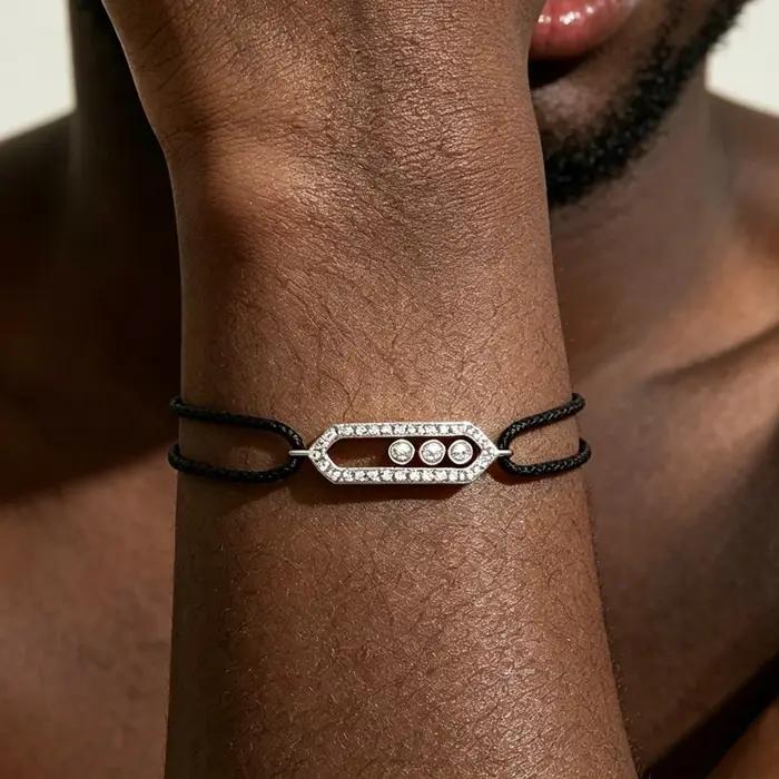 Bracelet cordon coulissant diamanté argent géométrique pour homme femme ajustable élégant soirée cérémonie sportif