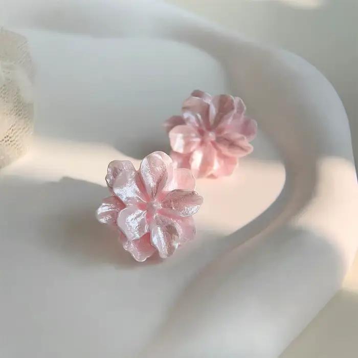 Boucles d'oreilles à tige fleur rose en résine pour femmes, mode coréenne moderne, camélia acrylique mignon, accessoires de bijoux de fête pour filles, nouveau