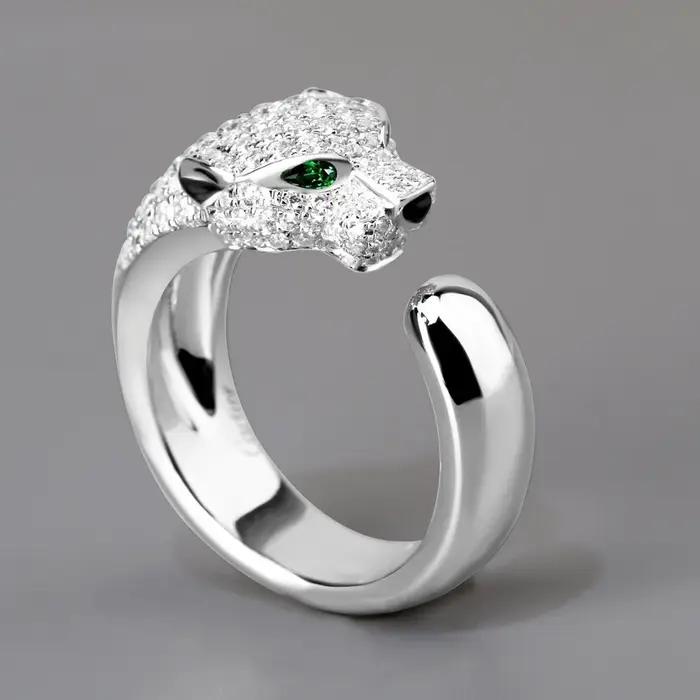 Bague tête de léopard en argent Sterling 925, cristal original, créative, pour femmes, accessoires d