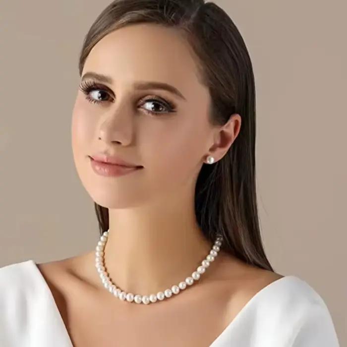 Collier de perles de culture d'eau douce 6-7mm, collier de vrais colliers de perles ras de cou, colliers de perles en argent Sterling pour femmes, vente en gros