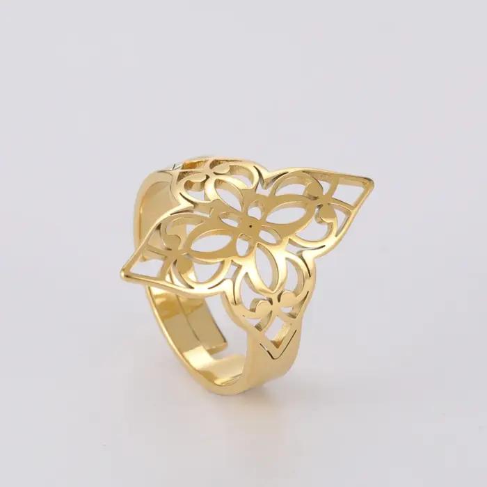 Bague en acier inoxydable Fleur de Vie avec plaquage or 18 carats pour femmes pour occasions spéciales et cadeaux de couple
