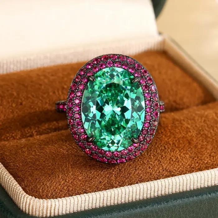 Vinregem 12*16 MM coupe ovale laboratoire créé Paraiba Tourmaline gemme Vintage réglable anneau anniversaire cadeau bijoux fins en gros