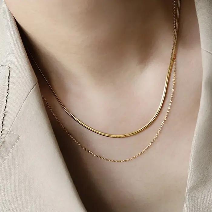 Nouveau 2025 acier inoxydable Double couche empilable chaîne collier femmes femme tour de cou bijoux