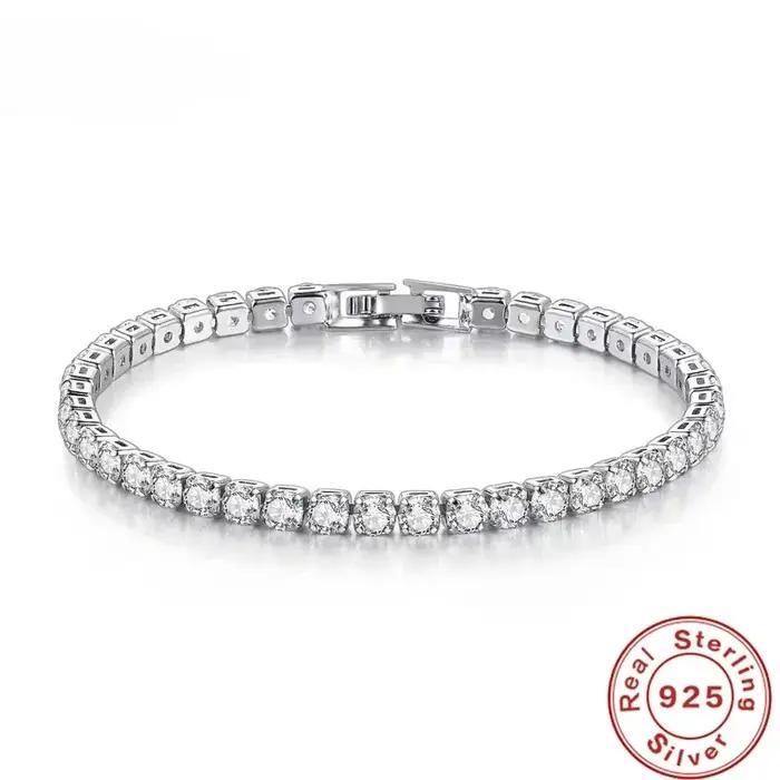 Ventes chaudes couleurs S925 Bracelets en argent Sterling zircone femmes mode Simple fiançailles bijoux de mariage 4mm largeur Couple cadeaux