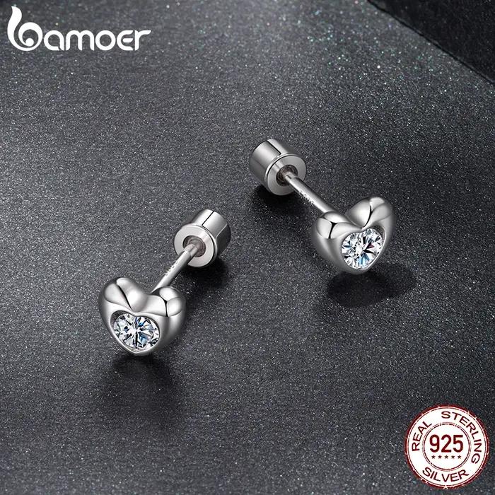 BAMOER – boucles d'oreilles classiques en forme de cœur Moissanite