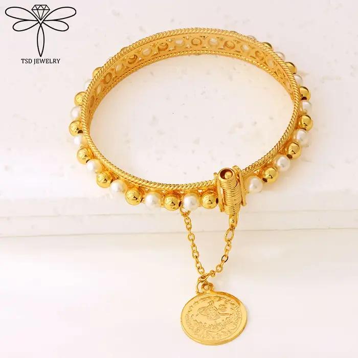 Bracelet de perles plaqué or élégant pour femmes bijoux de mariage nigérians et habesha occasions spéciales or jaune clair rhodium