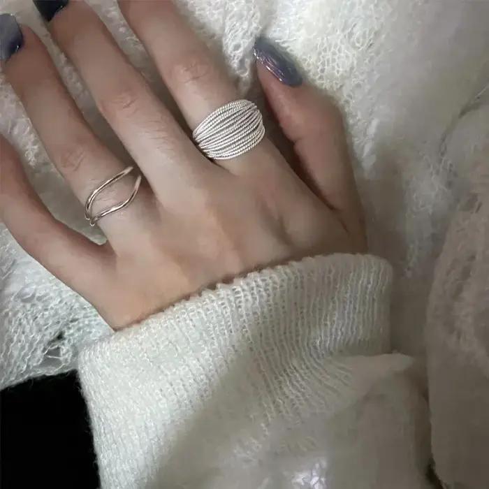 Bague multi-lignes en argent carillon pour femmes et filles