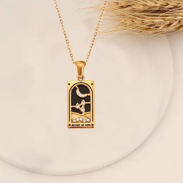 Collier Tarot avec pendentif étoile en zircone cubique plaqué or acier inoxydable pour homme et femme occasions spéciales
