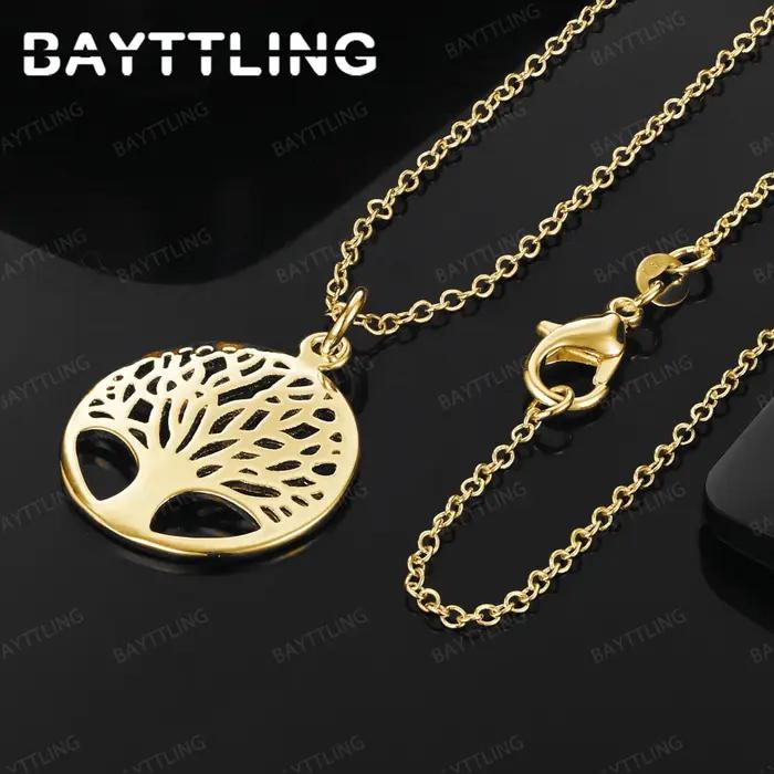 Collier avec pendentif arbre délicat en argent Sterling 925, or 18 carats, 16 à 30 pouces, pour femm