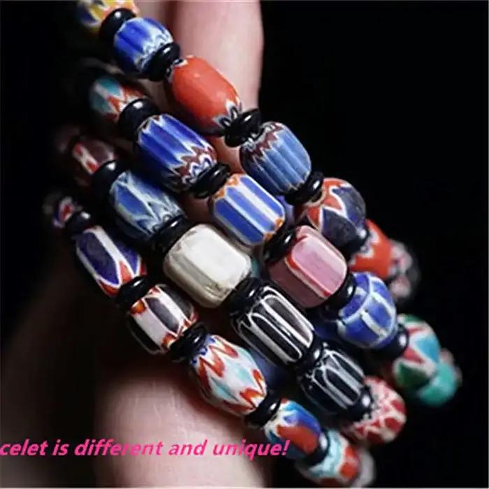 Bracelets en verre perlé de fleurs népalaises extensibles pour filles BB-200