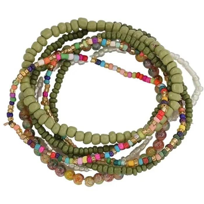 Boho coloré à la main empilable perle Bracelets ensemble multicolore graine couches extensible Bracelet