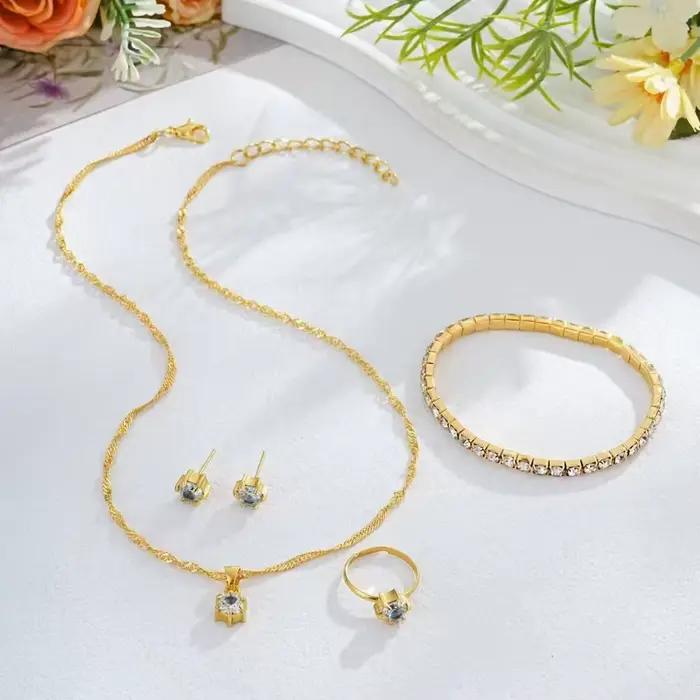 Ensemble de bijoux 5 pièces à la fois tendance et polyvalent avec incrustations de zircon synthétique