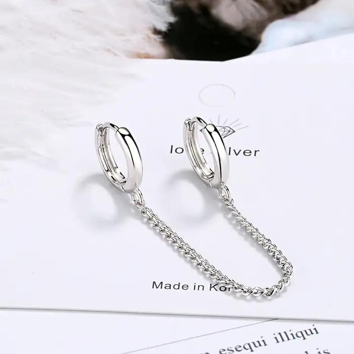 JOSmall-Boucles d'Oreilles Double en Argent Sterling 925
