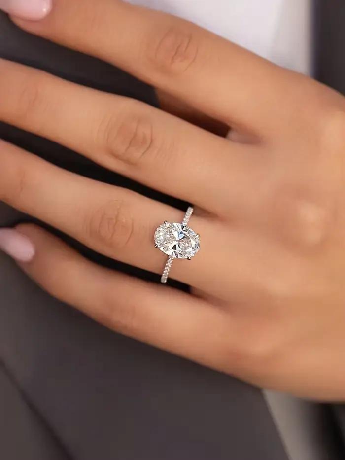 Bague ovale brillante en argent Sterling 925 pour femmes